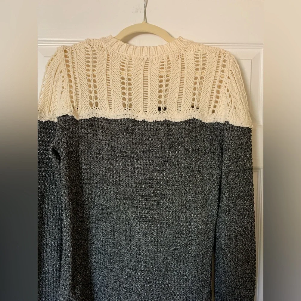 Free People Colorblock Crew Neck Sweater Gray‎ & Cream Boho Cottagecore Academia